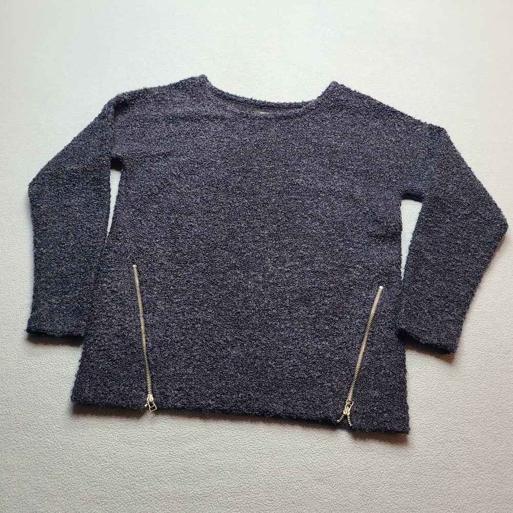 F&F Boucle Knit Sweater Womens Size 4 Navy Blue Excellent Side Zips Pullover